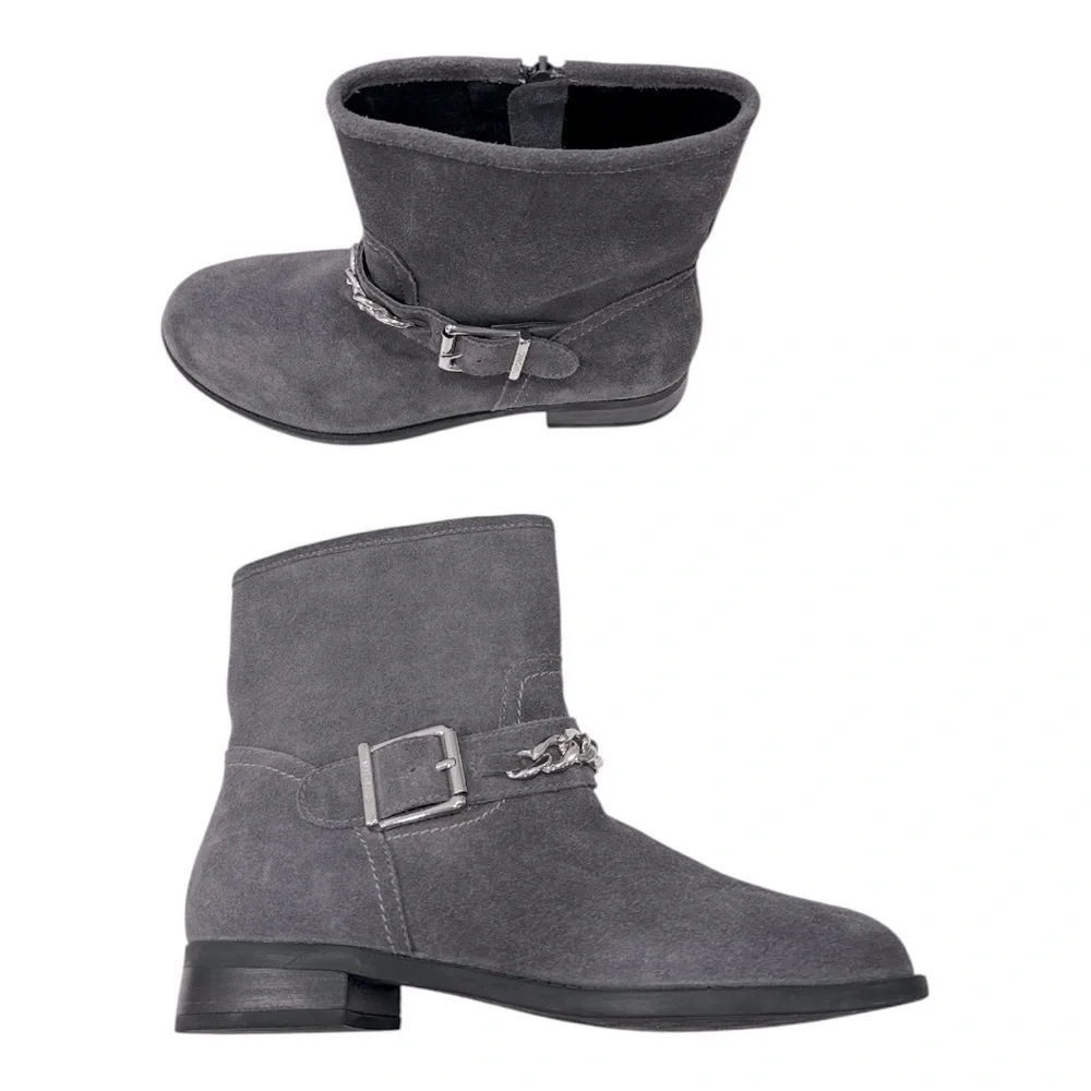 Vionic Crescent Gray Suede Moto Ankle Boots Size 7.5